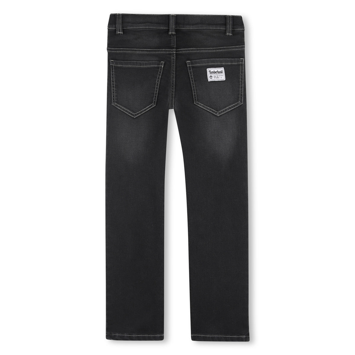 Timberland boys black washed denim jeans back view with pockets and logo patch