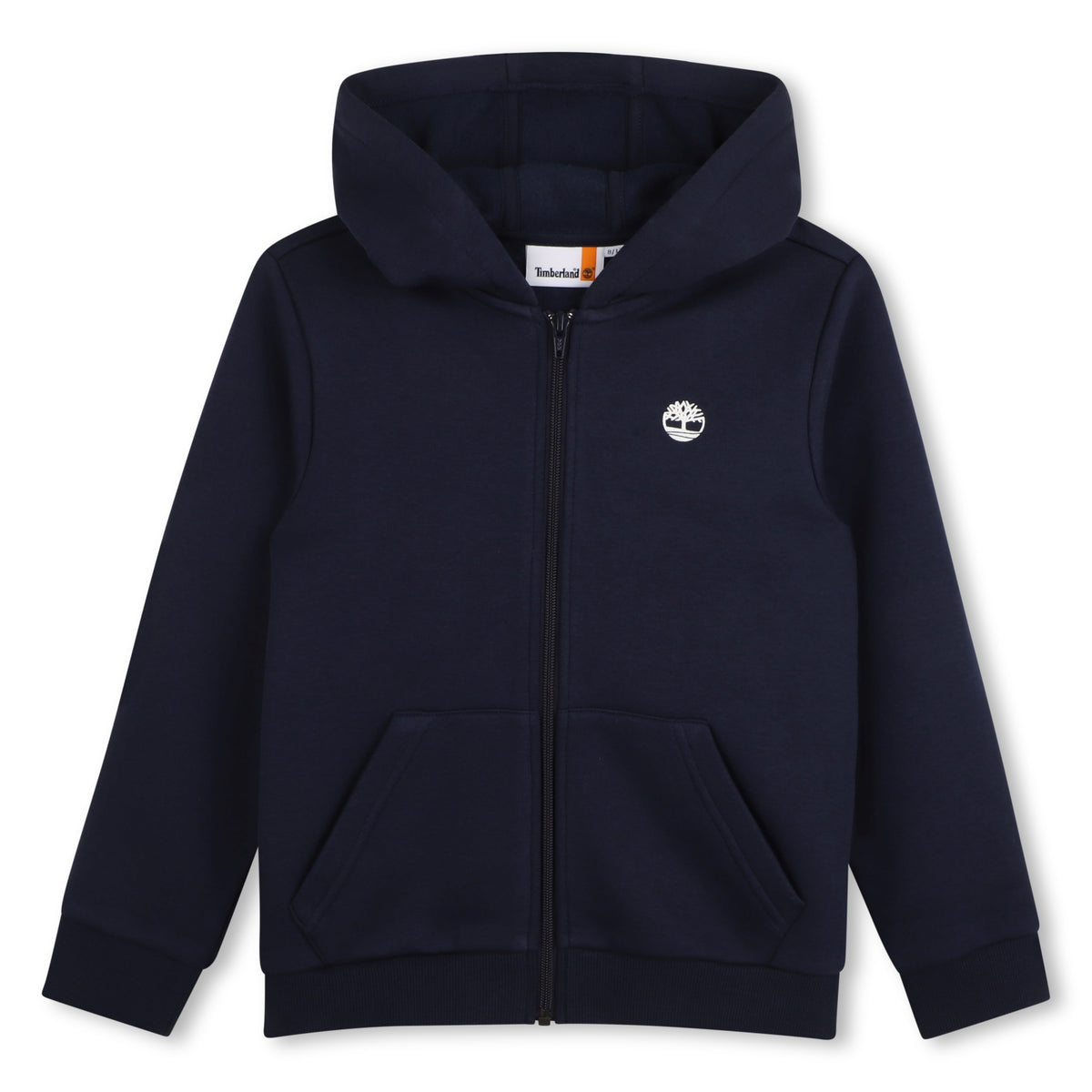 Timberland boys navy full zip hooded sweatshirt with front pockets and tree logo