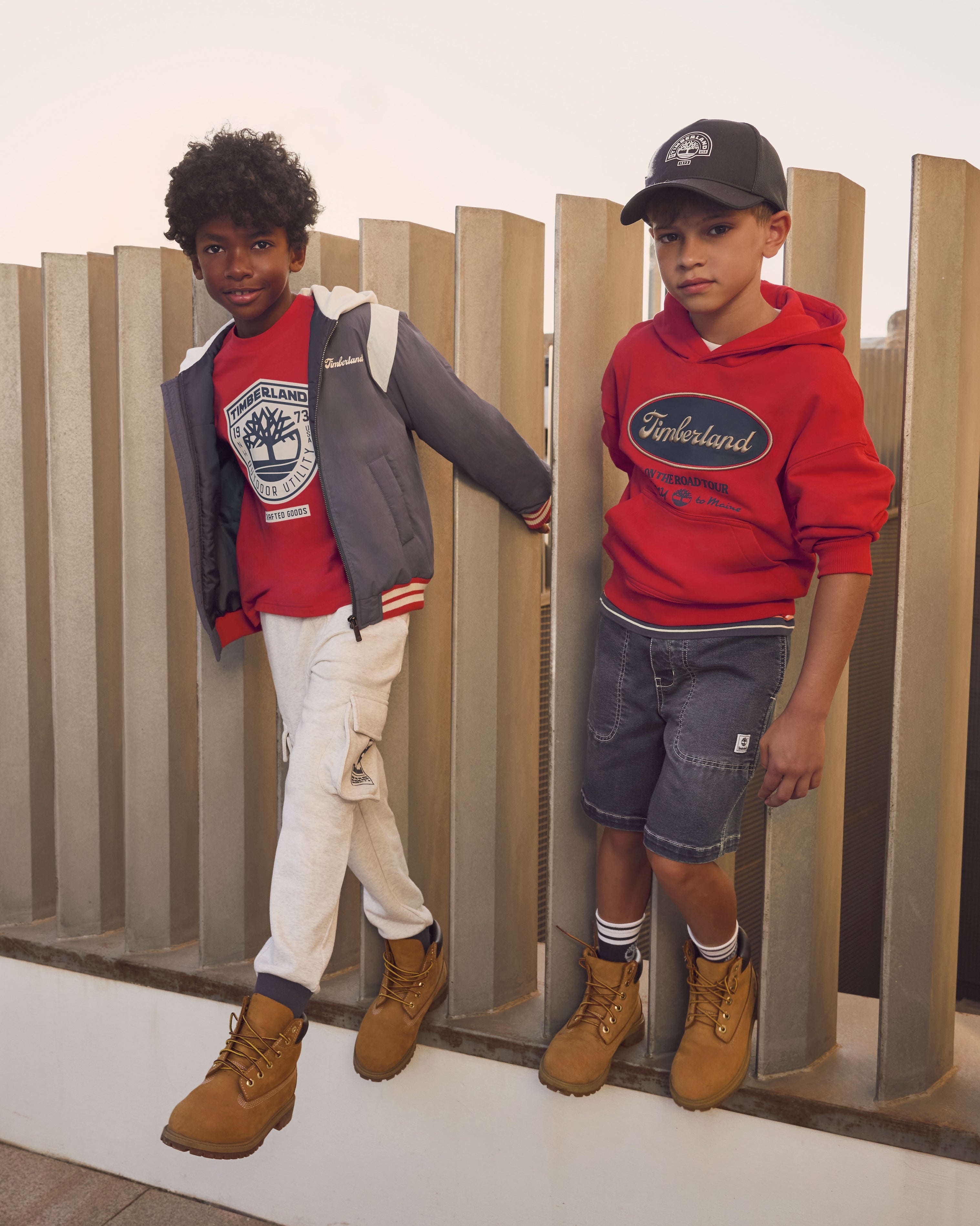 Timberland boys red Timberland T-shirt styled with jacket