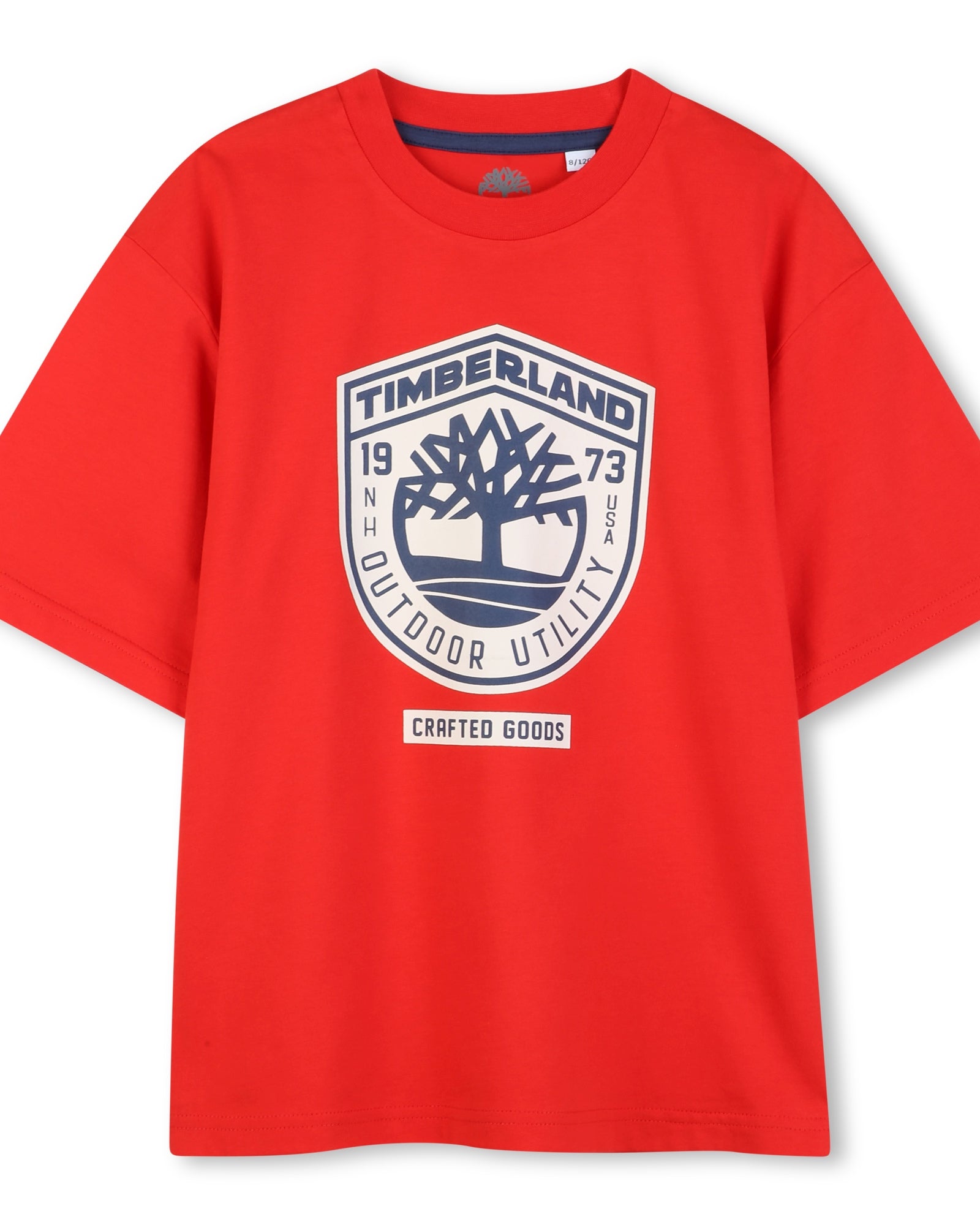 Timberland boys red short sleeve T-shirt front view with logo print