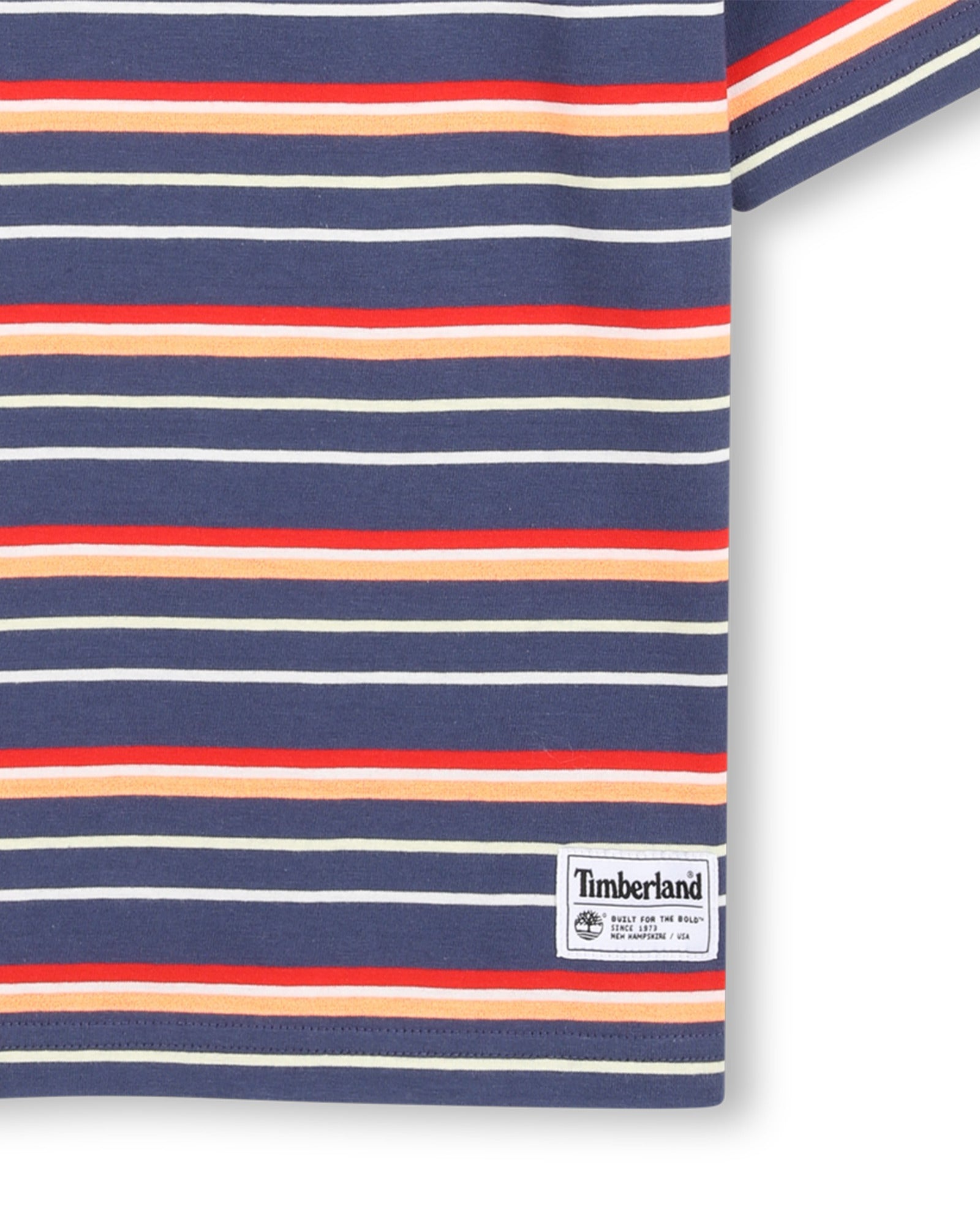 Timberland boys striped summer T-shirt close-up with hem logo