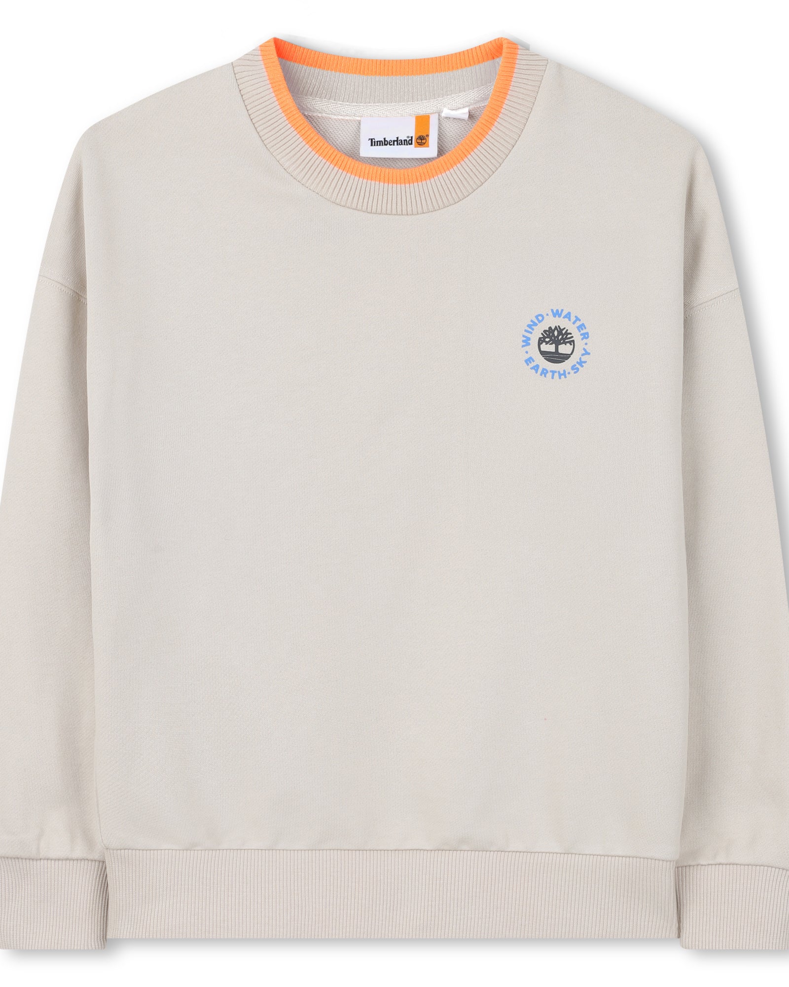 Timberland boys beige Elements sweatshirt front view with logo
