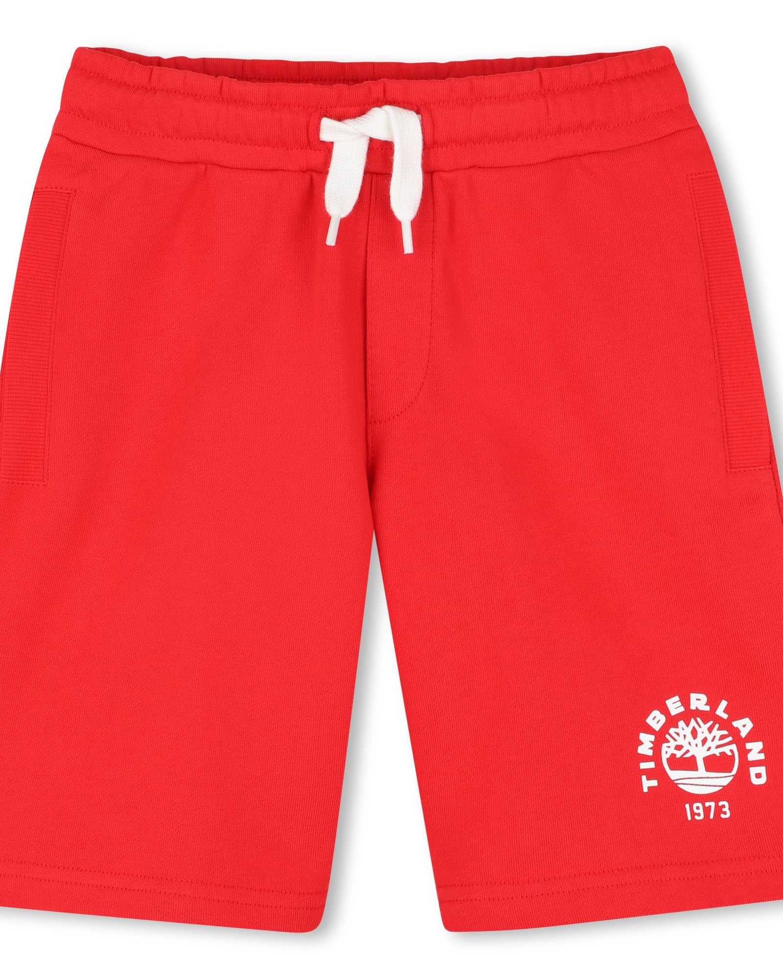 Timberland boys red jersey Bermuda shorts front view