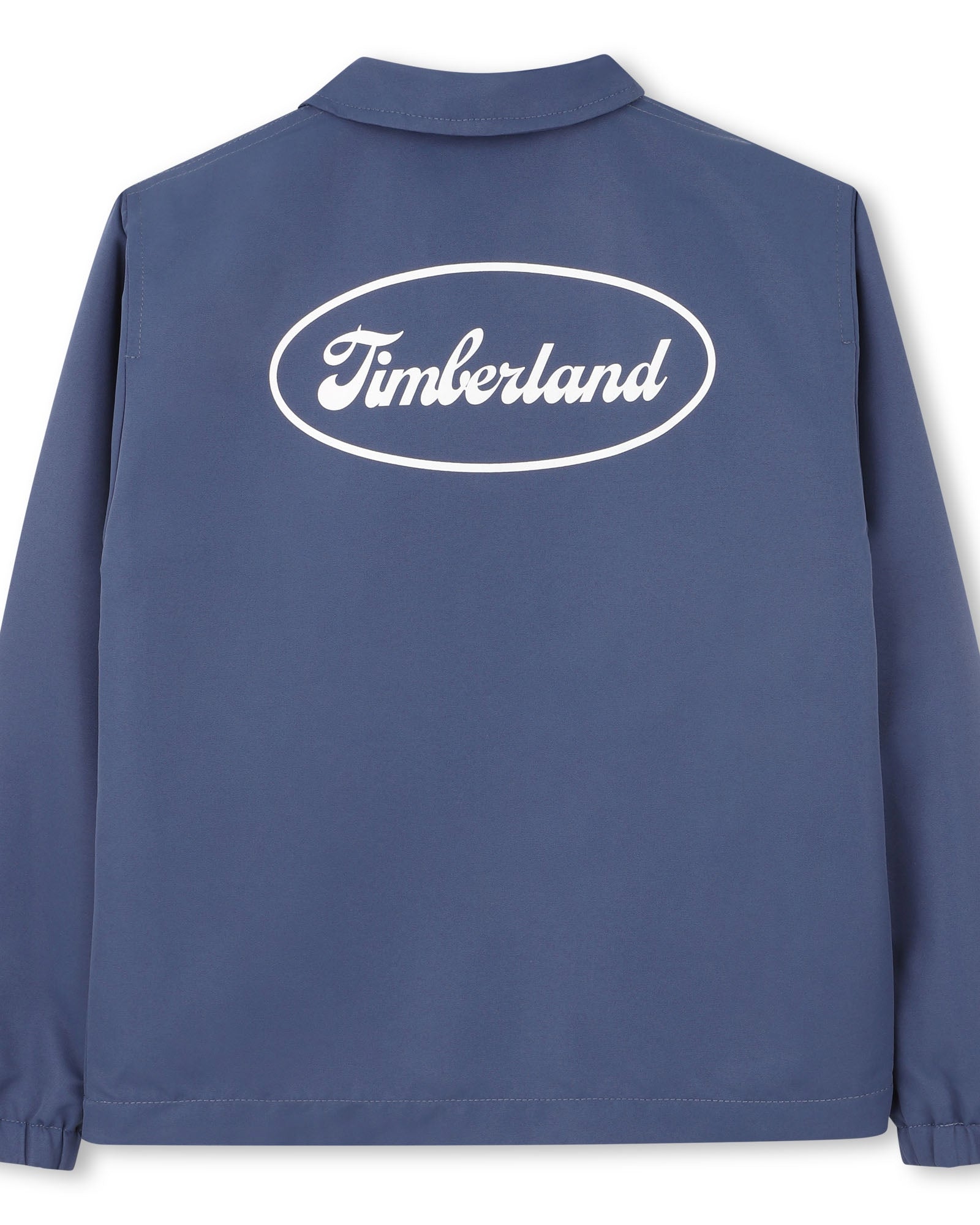 Timberland boys navy jacket back view with large Timberland logo