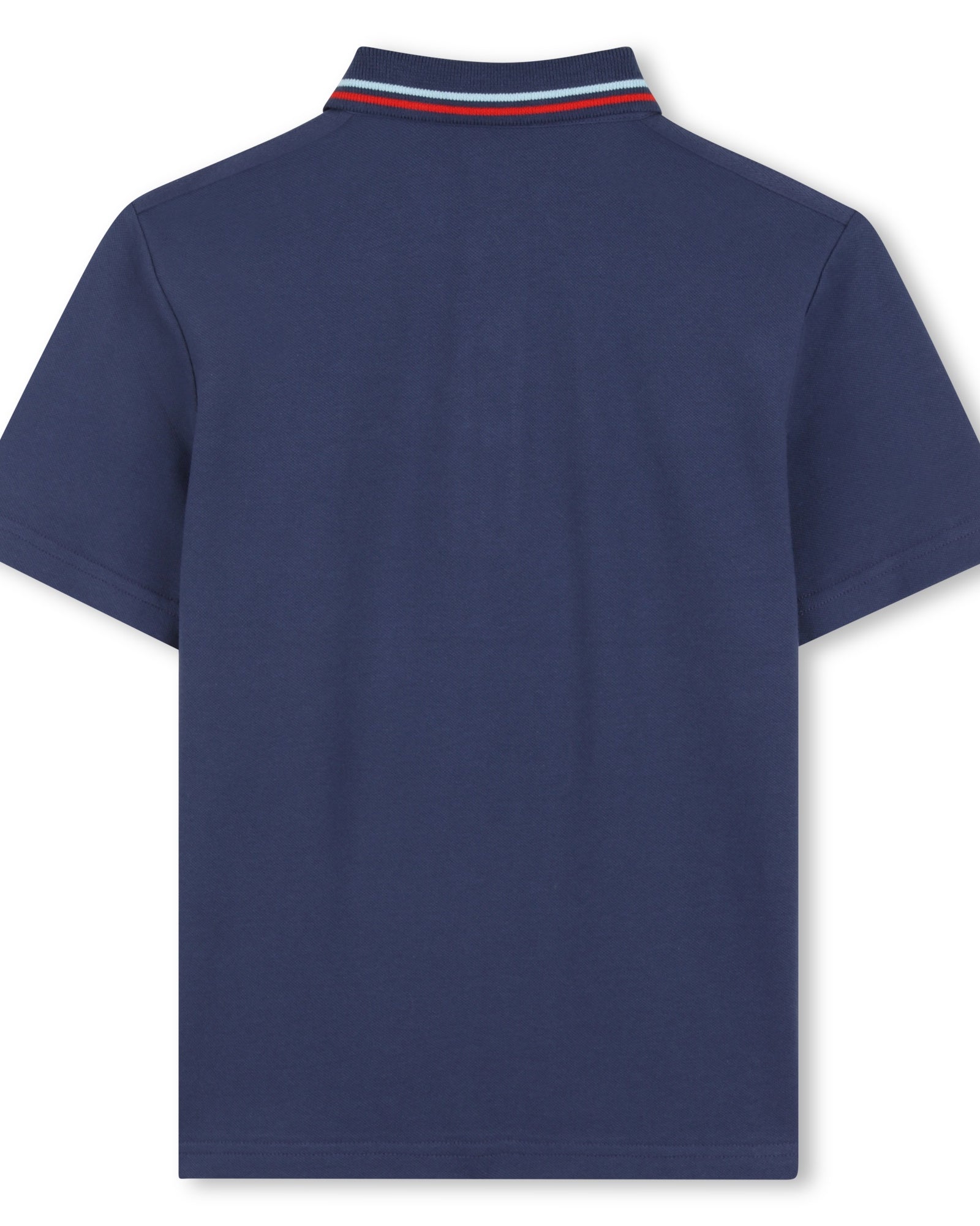 Timberland boys navy polo top back view with striped collar