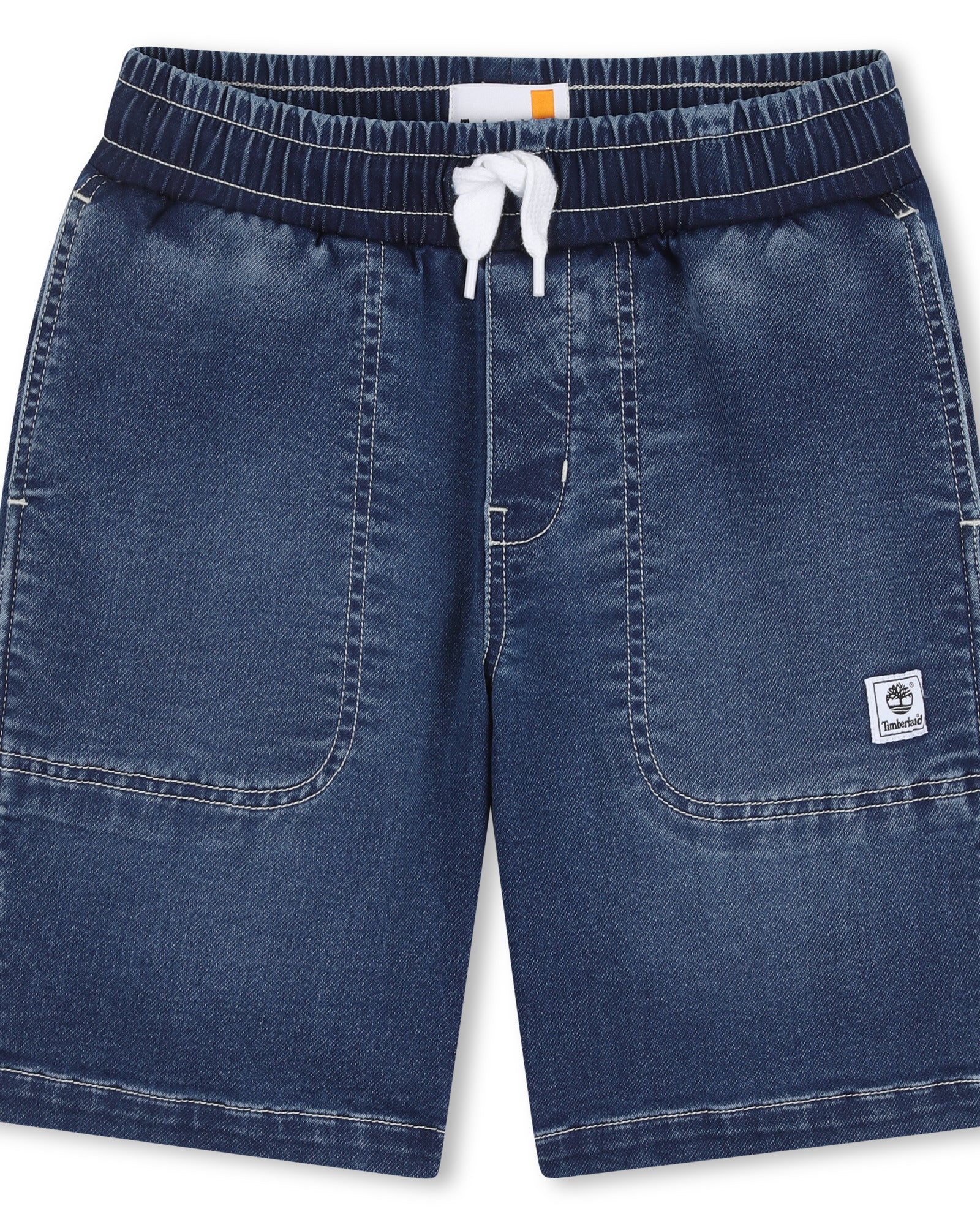 Timberland boys washed blue denim Bermuda shorts front view