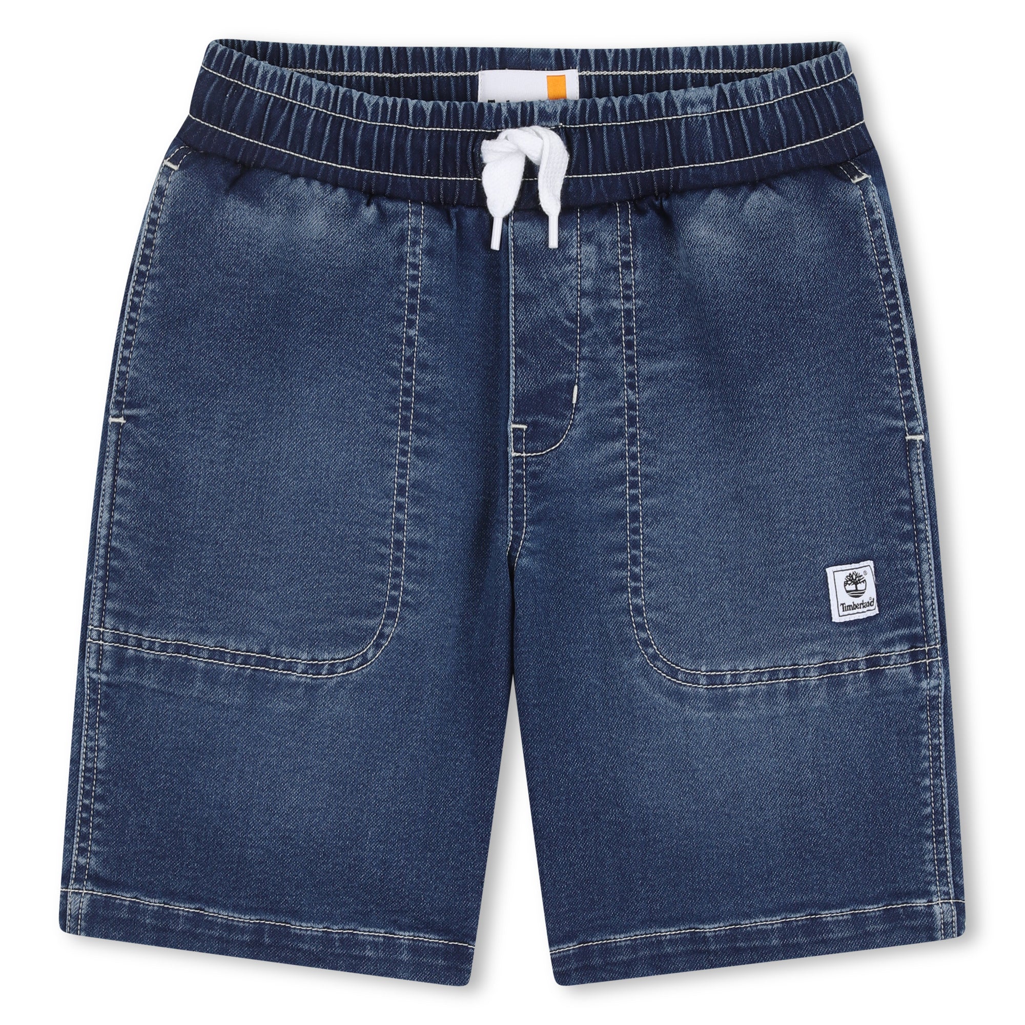 Timberland boys washed blue denim Bermuda shorts front view