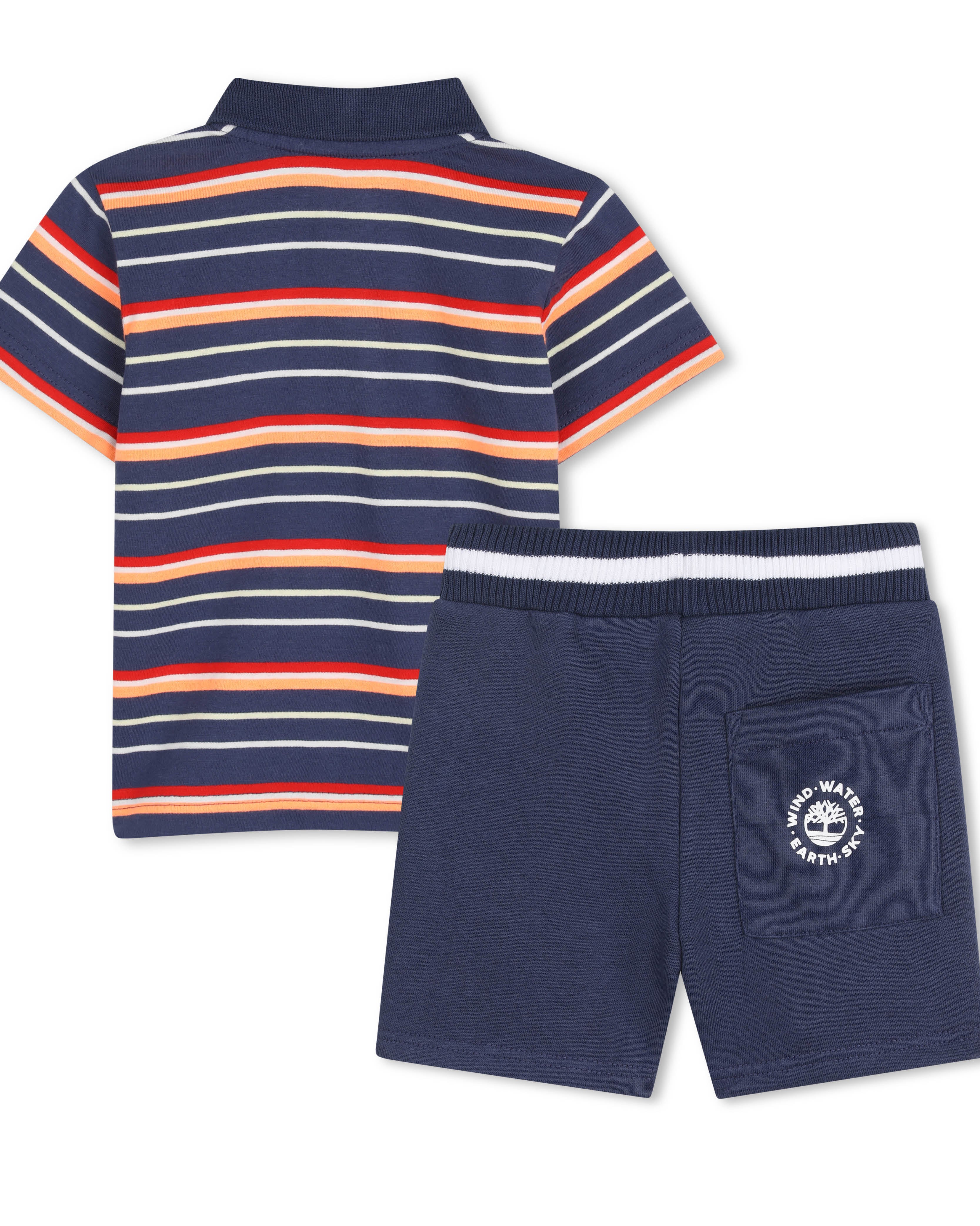 Timberland boys striped summer outfit set with navy drawstring shorts
