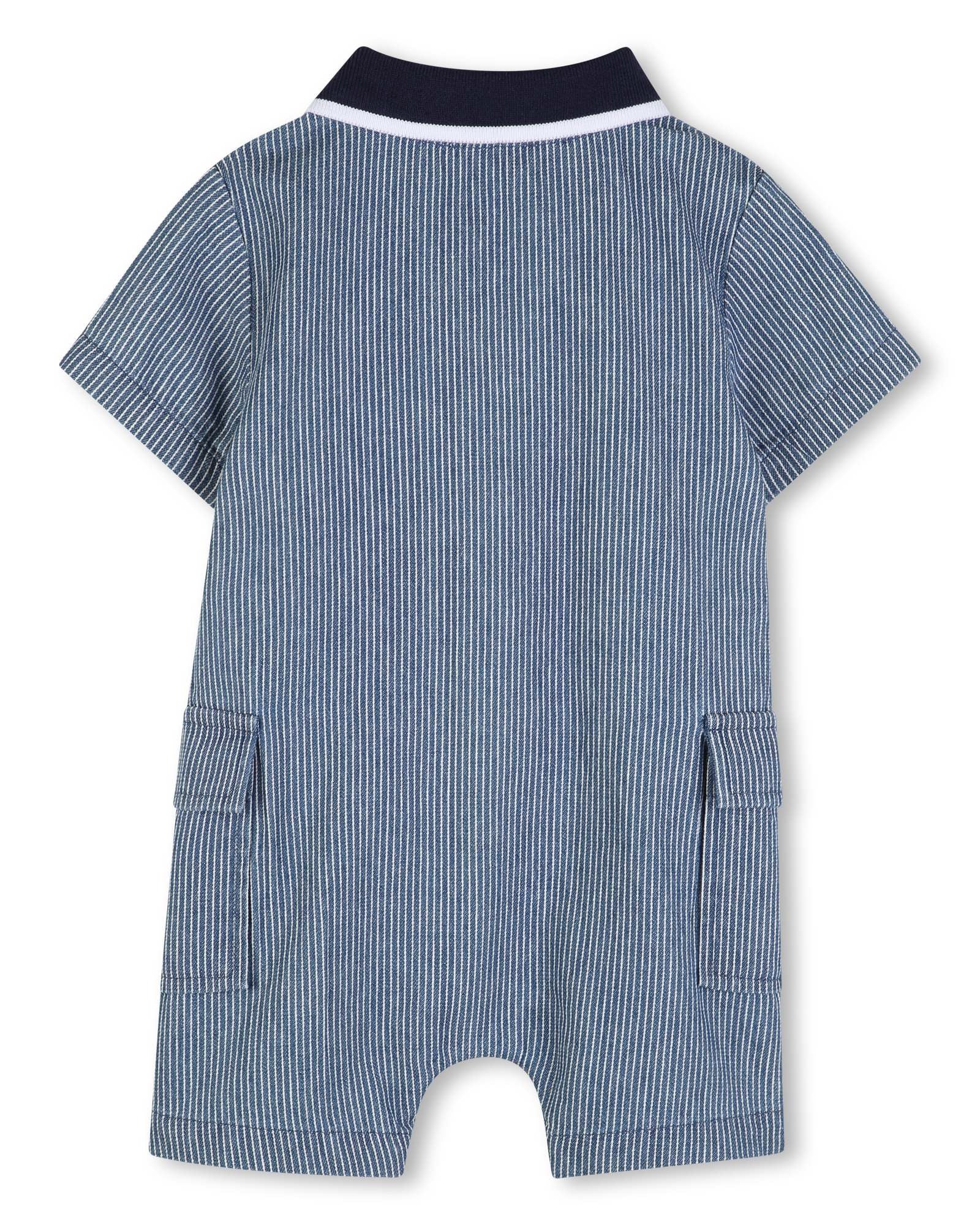 Timberland baby boys blue and white short romper back view