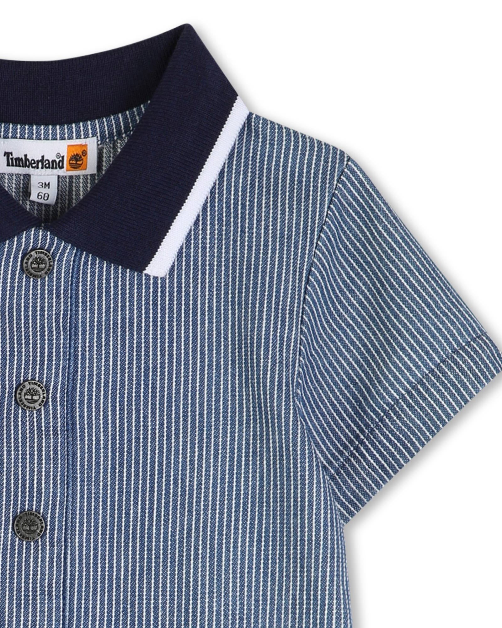 Timberland baby boys striped polo romper close-up collar detail
