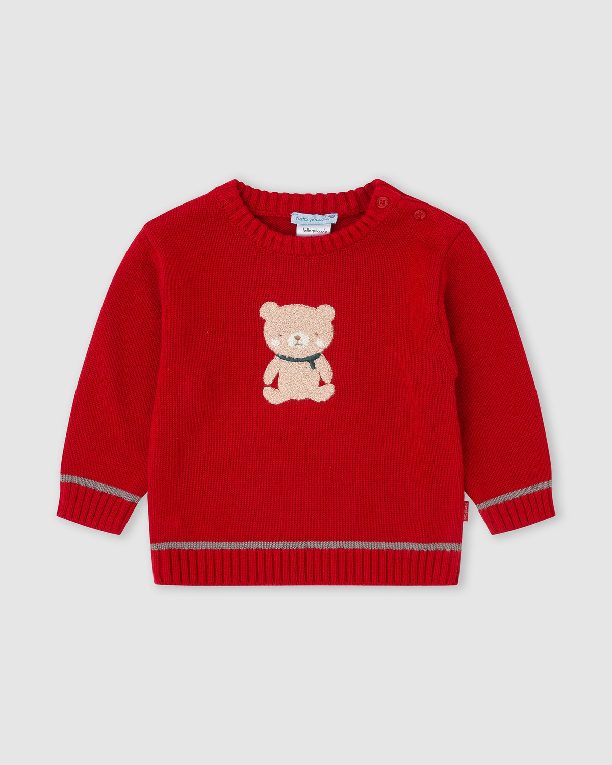 Tutto Piccolo baby boys red knitted jumper with teddy bear motif