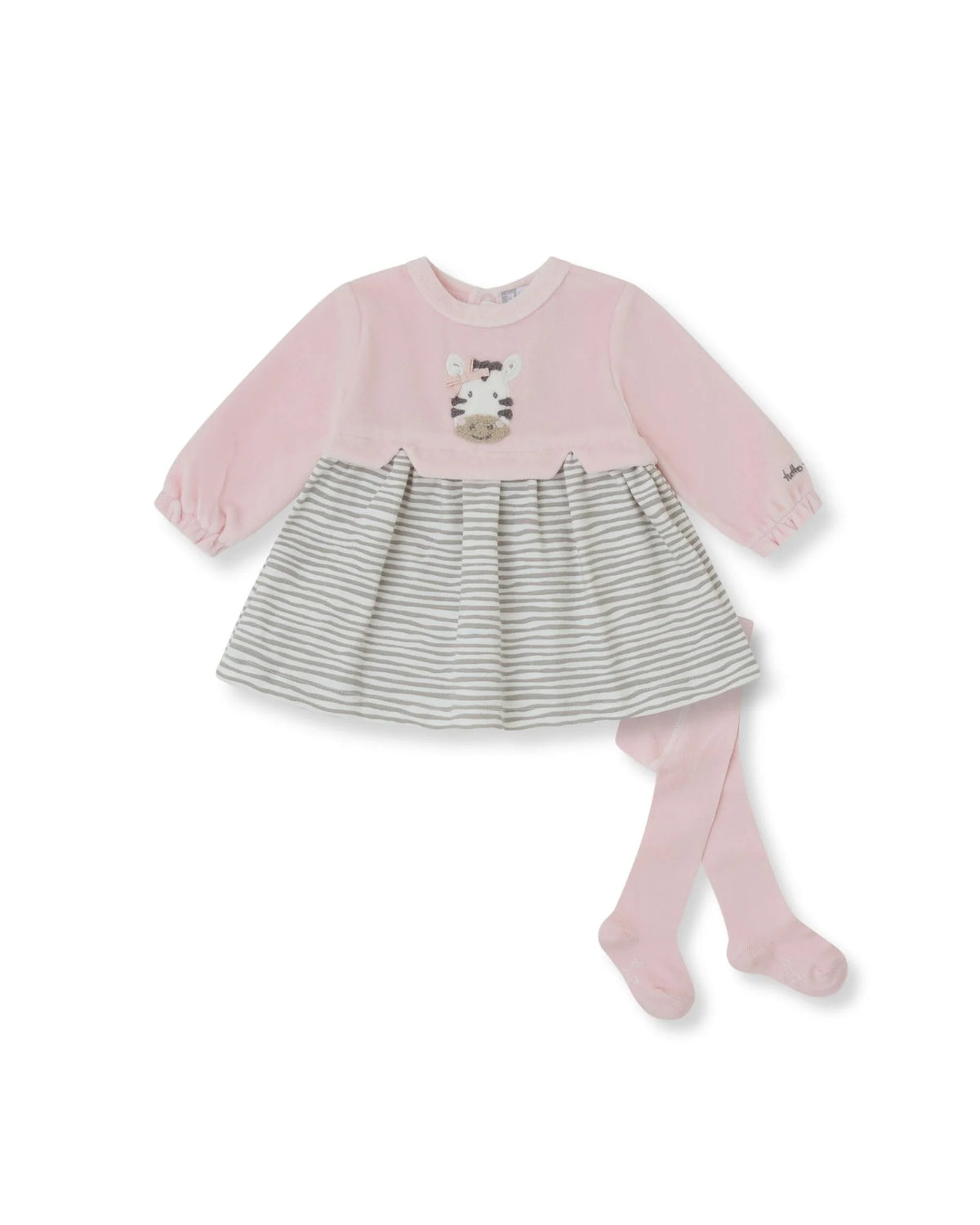 Tutto Piccolo baby girls petal pink zebra dress and tights set front