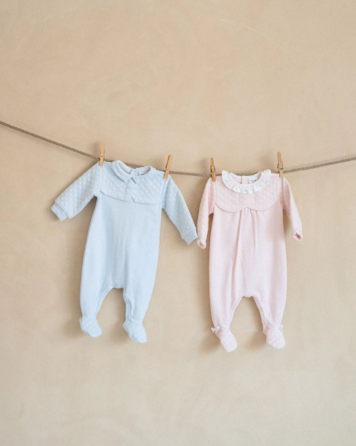 Tutto Piccolo pink and blue footed baby rompers