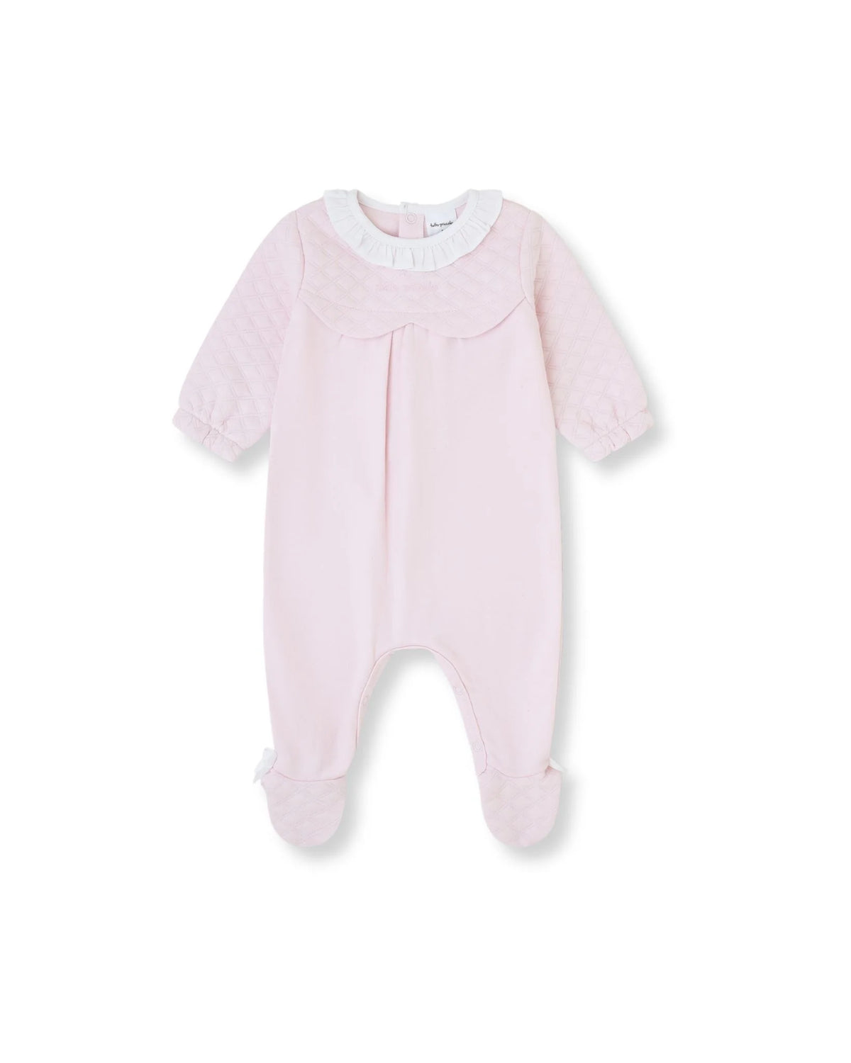 Tutto Piccolo baby girls pink footed romper with white ruffle collar