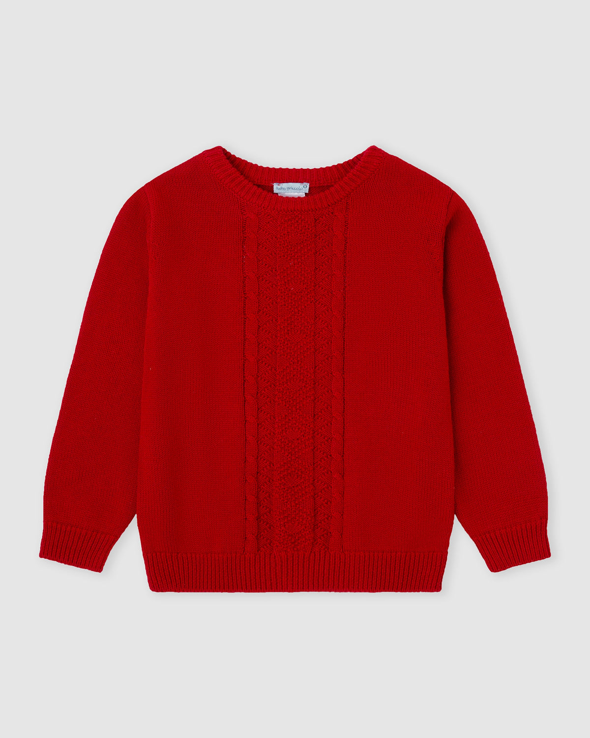 Tutto Piccolo boys red cable knit jumper front view