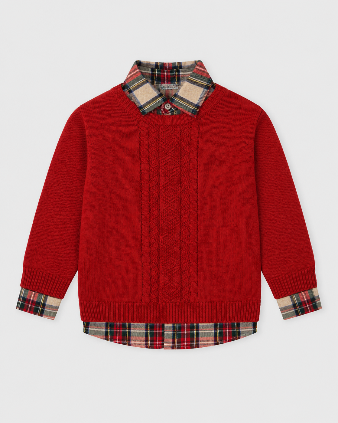 Tutto Piccolo boys red cable knit jumper and tartan shirt set