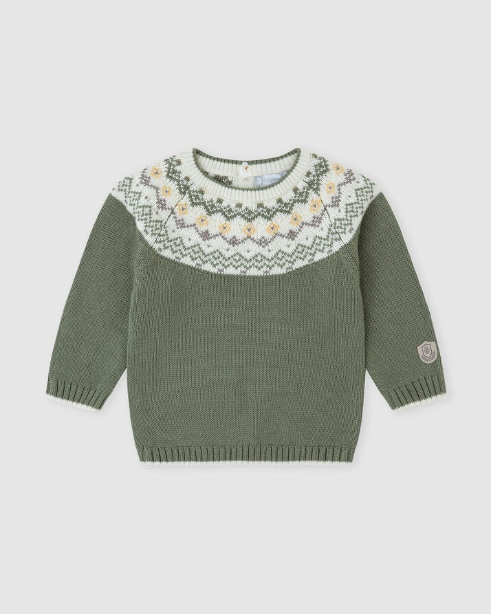 Tutto Piccolo boys green Fair Isle knit sweater front view