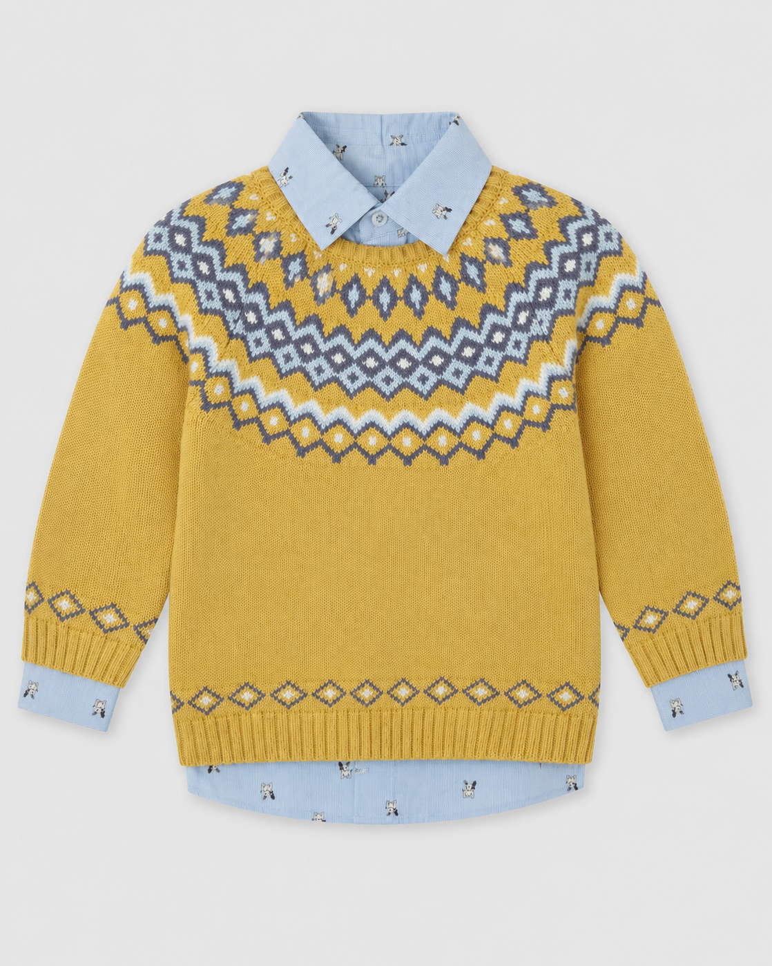 Tutto Piccolo boys mustard patterned knitted jumper front