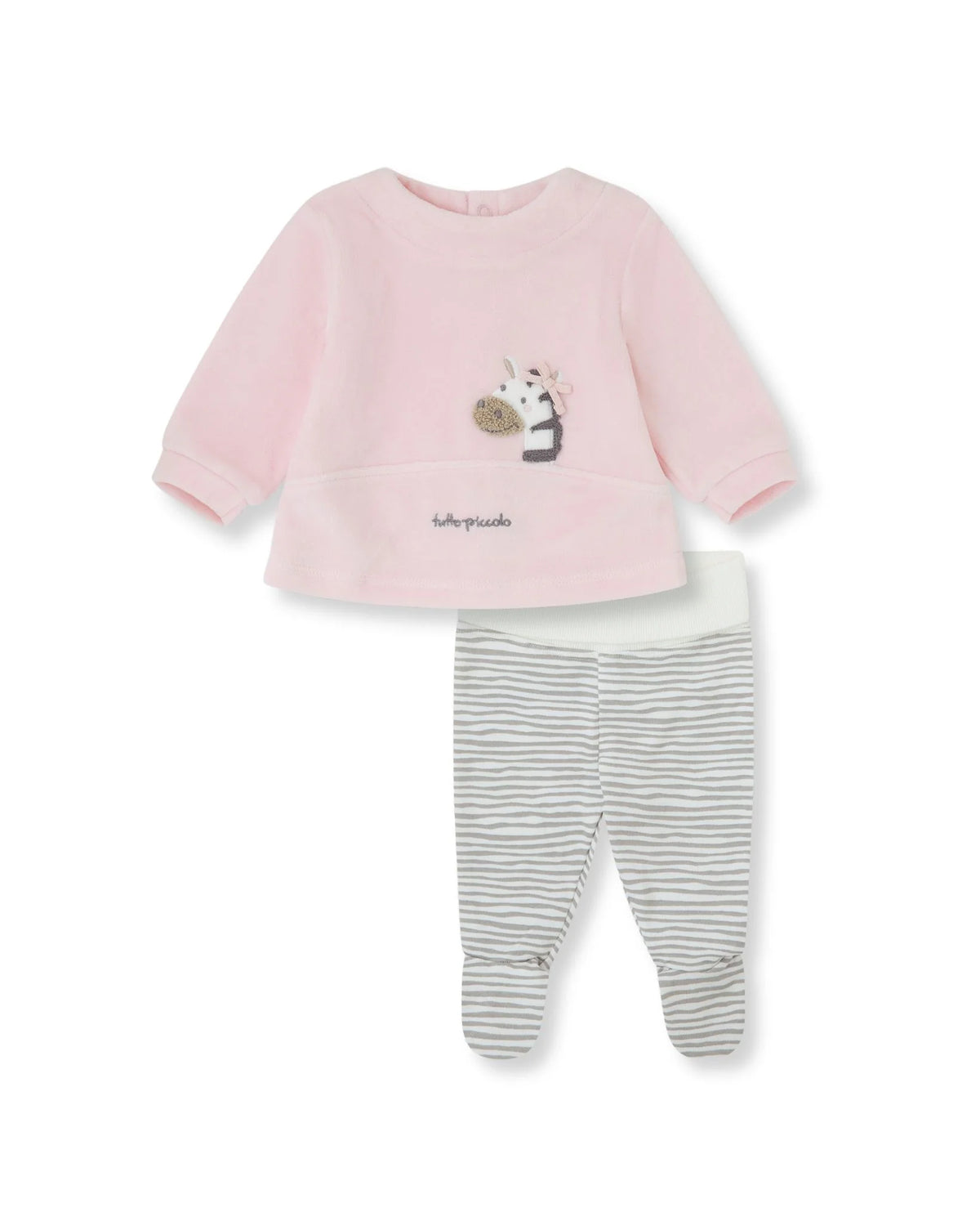 Tutto Piccolo baby girls petal pink zebra top and footed leggings set front