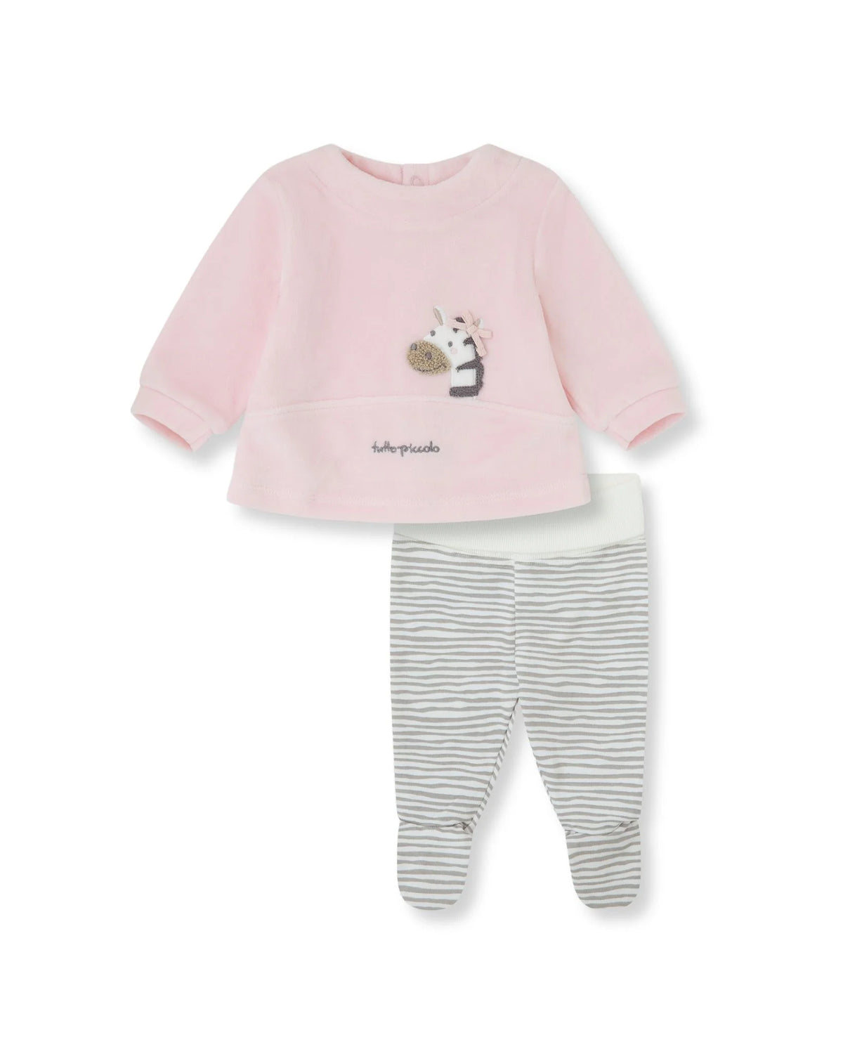 Tutto Piccolo baby girls petal pink zebra top and footed leggings set front
