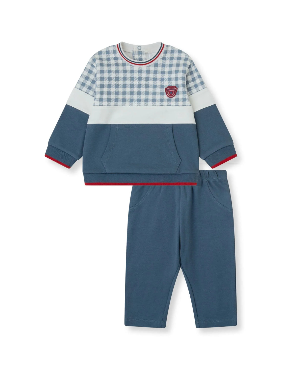 Tutto Piccolo boys indigo gingham top and trousers two piece gift set