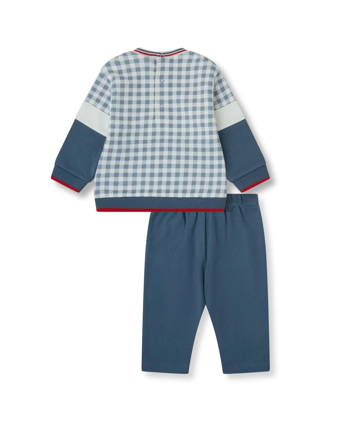 Tutto Piccolo boys indigo gingham top and trousers set back view