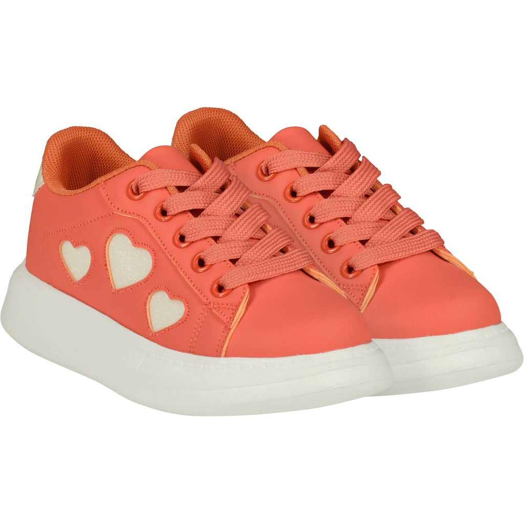 A Dee Queeny Coral Chunky Sole Heart Motif Trainers For Girls