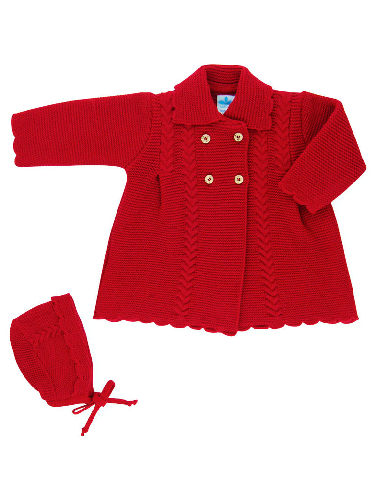 Sardon Christmas Red Knit Cardigan & Bonnet Set