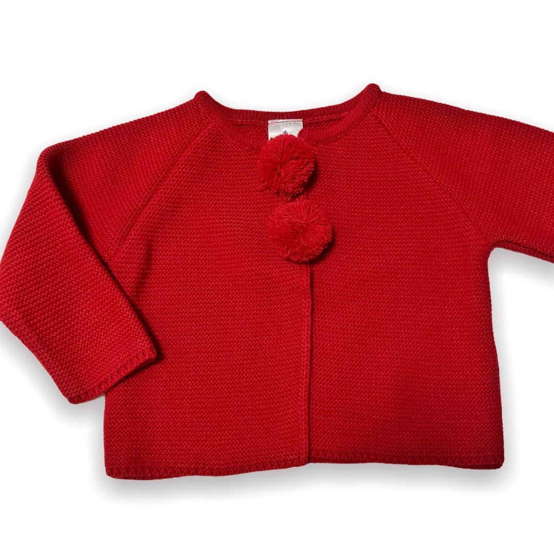 Sardon Red Baby Pom Pom Cardigan For Girls