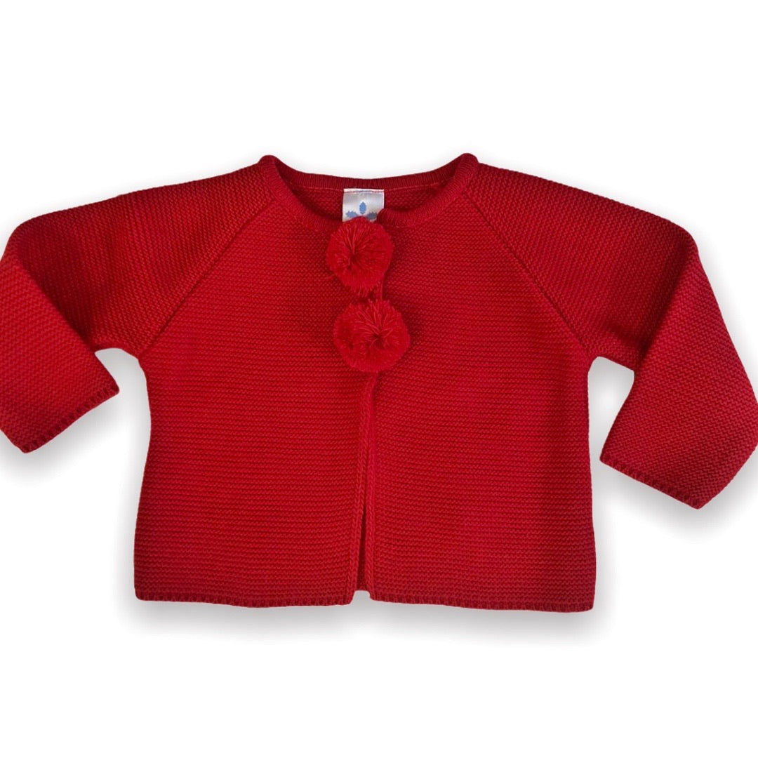 Sardon Red Baby Pom Pom Cardigan For Girls