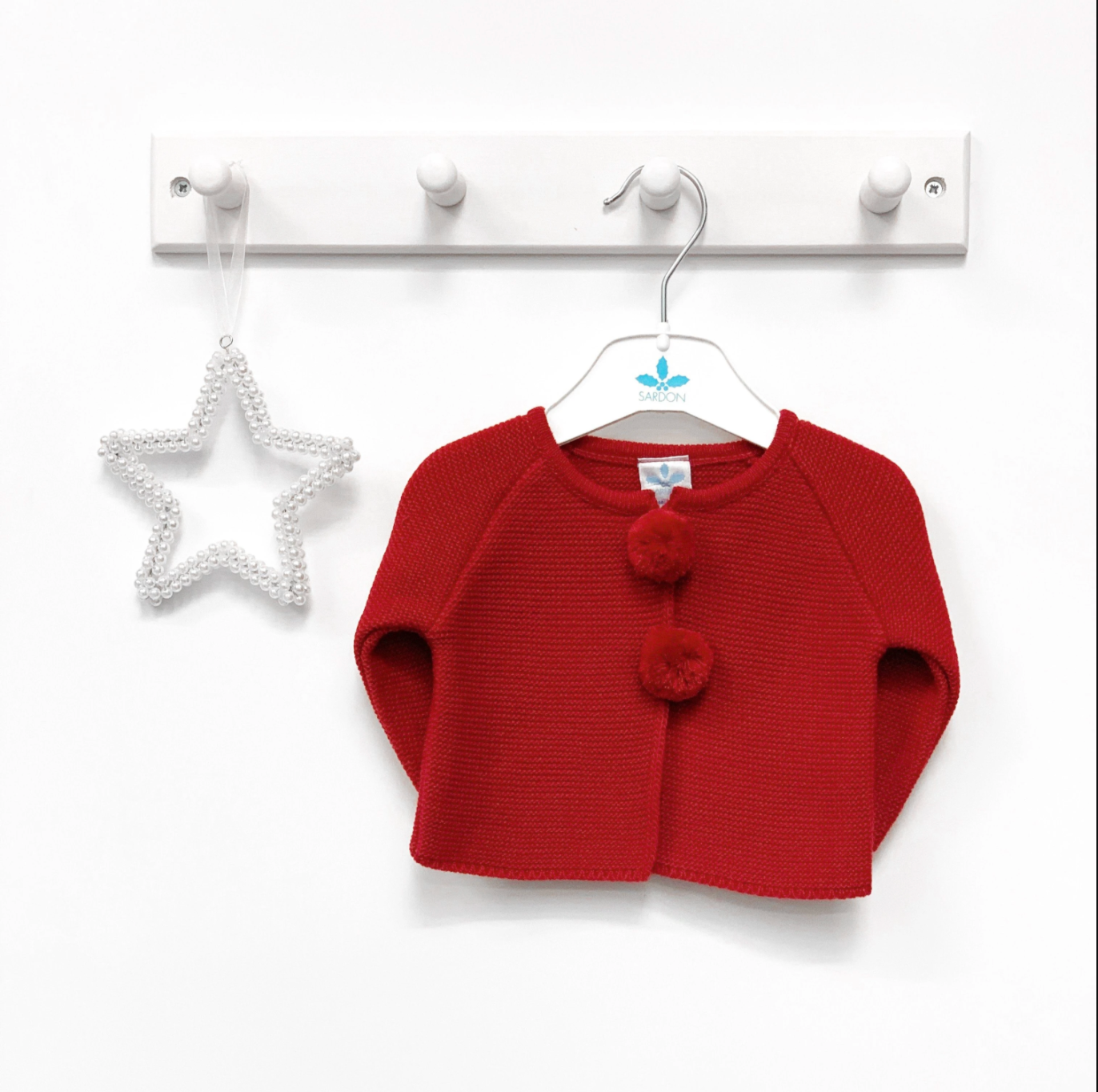 Sardon Red Baby Pom Pom Cardigan For Girls