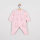 Back view of the Emile et Rose Michelle pale pink baby girls velour outfit set