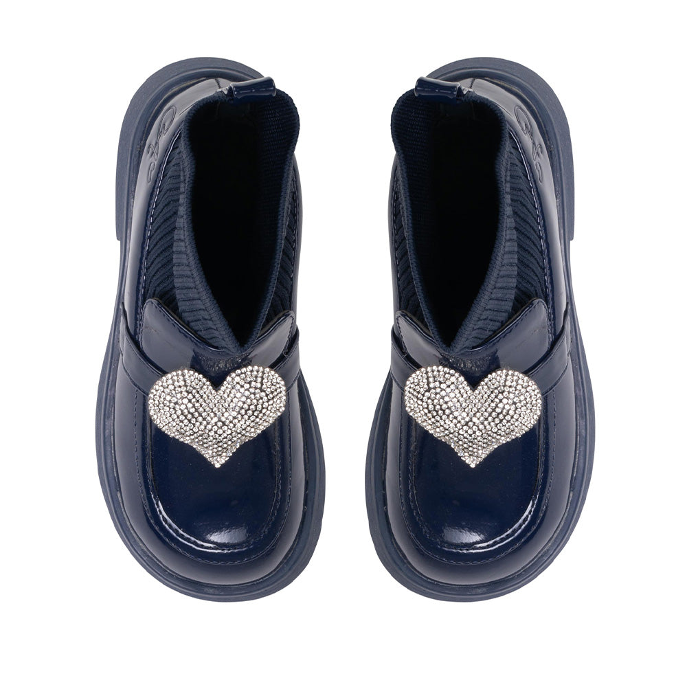 A Dee Girls Mary Jane Navy BTS Sock Heart Wellie