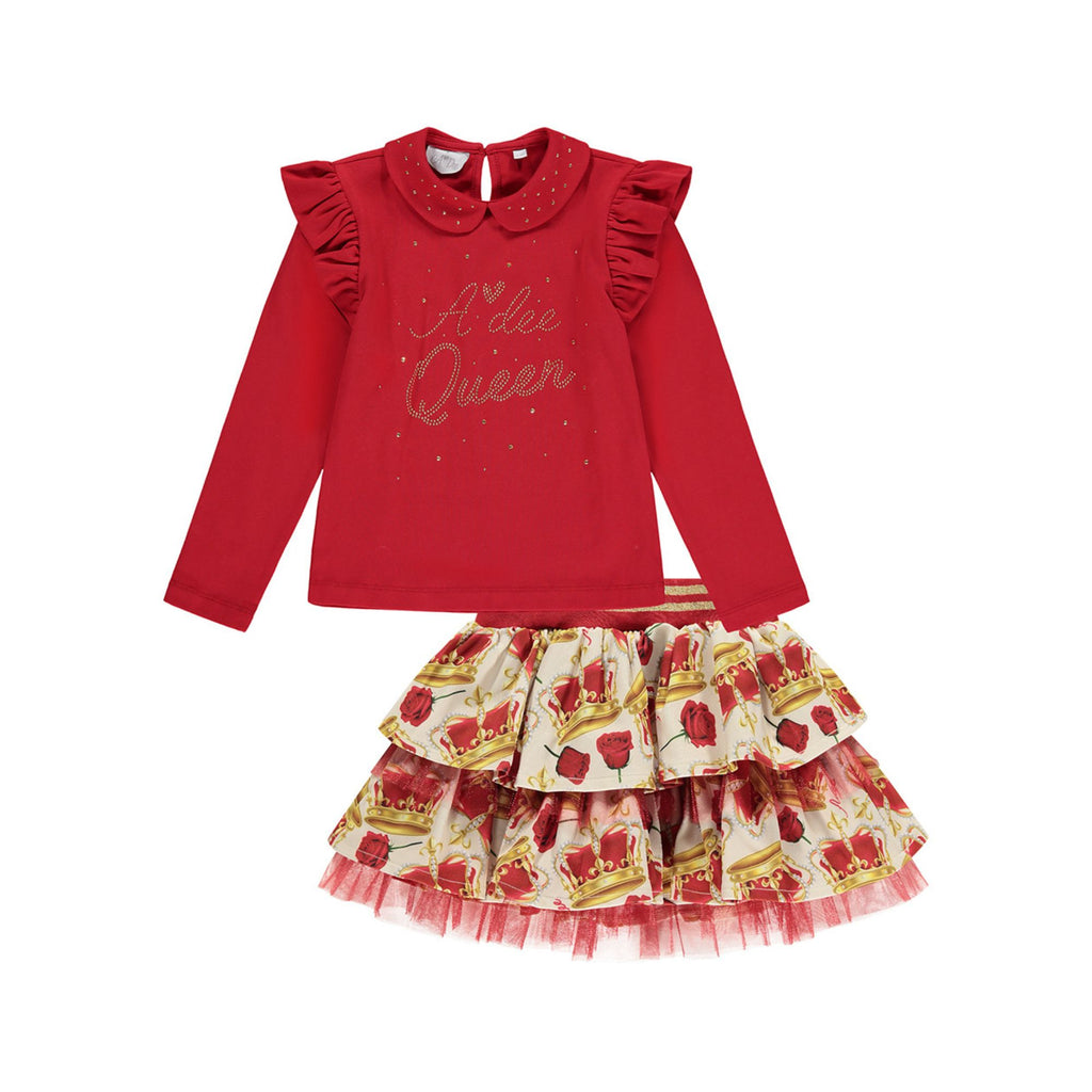 A Dee Caitlyn Crown Long Sleeve Red Top & Skirt Set