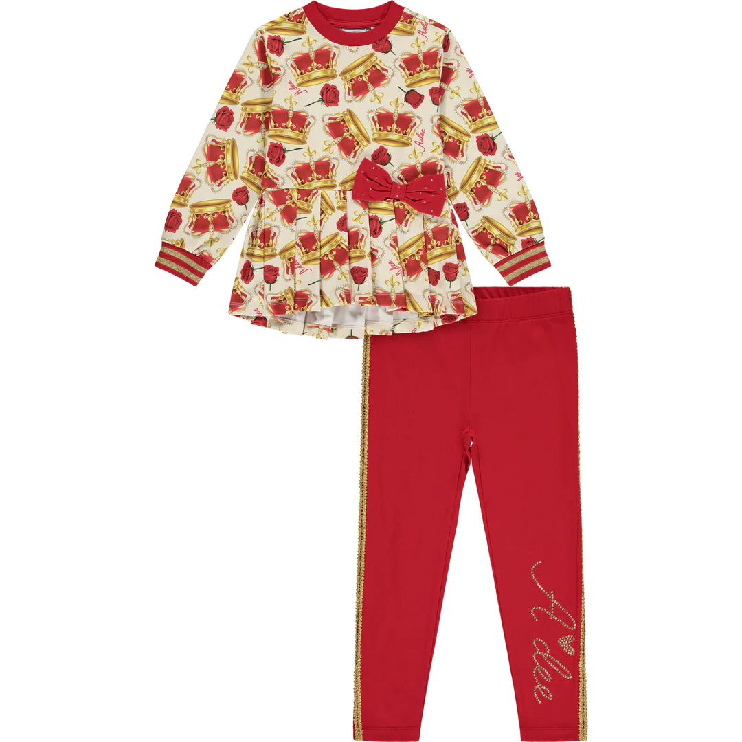 A Dee Girls Candy Red Crown Jumper & Leggings Set 