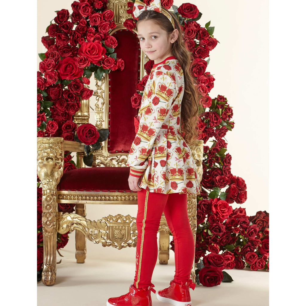 A DeeGirls Candy Red Crown Jumper & Leggings Set From The Back