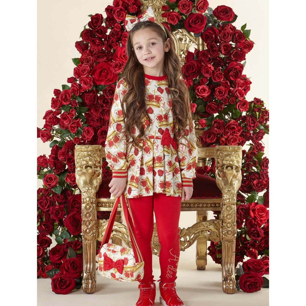 A Dee Candy Red Crown Jumper & Leggings Set For Girls