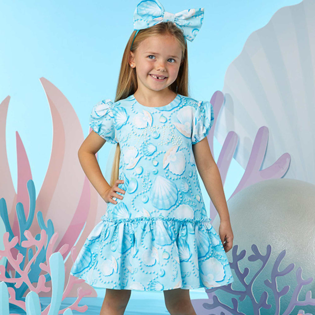 A Dee Blue Ophella Pearl Print Dress For Girls 