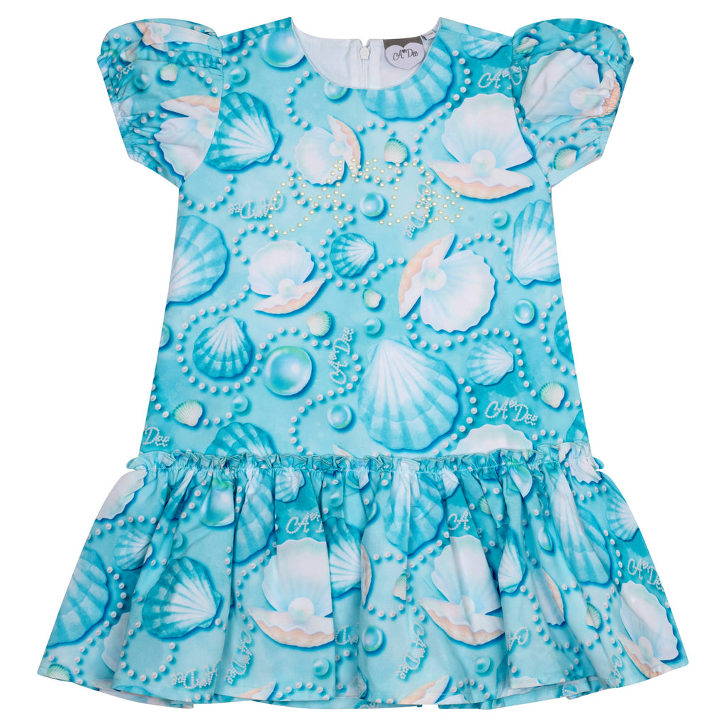A Dee Girls Blue Ophella Turquoise Pearl Print Dress