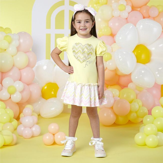A Dee Girls Laura Cute Chevron Lemon Yellow Heart Dress For Girls
