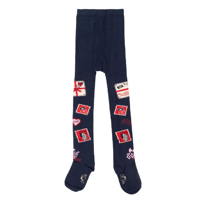 A Dee Remi Navy and Red Envelope Print Tights For Girls