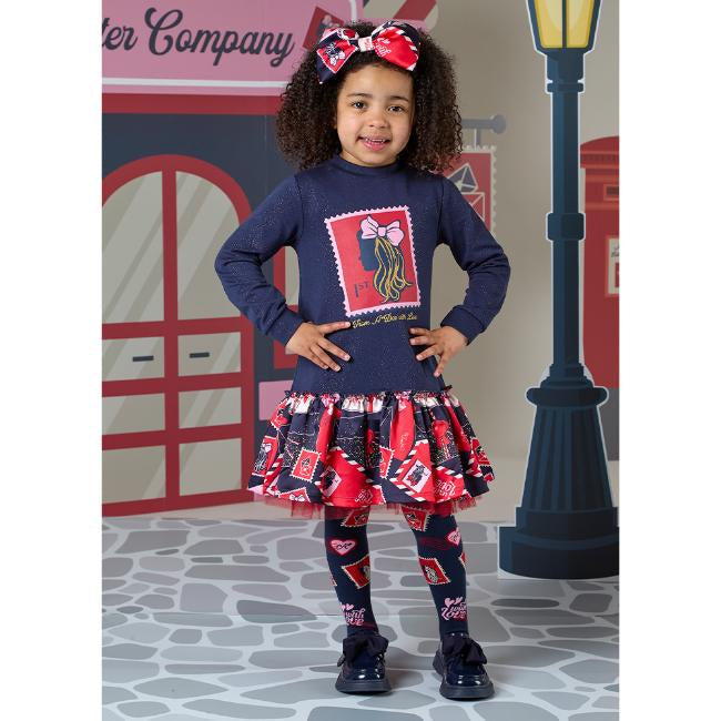 A Dee Ruth Navy Jersey Stamp Print Dress For Girls 