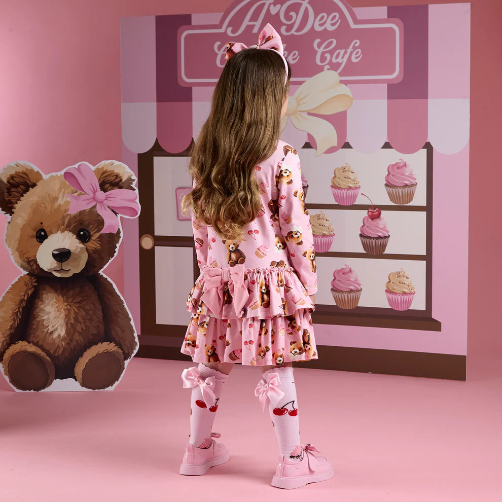 A Dee girls Leah pink knee-high socks – styled look to match the Teddy Bear collection