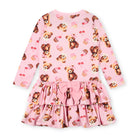 A Dee Liberty Teddy Bear Bakery print girls dress – back view with bow