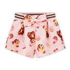 A Dee Maya girls pink teddy print shorts with striped waistband and bow – front view