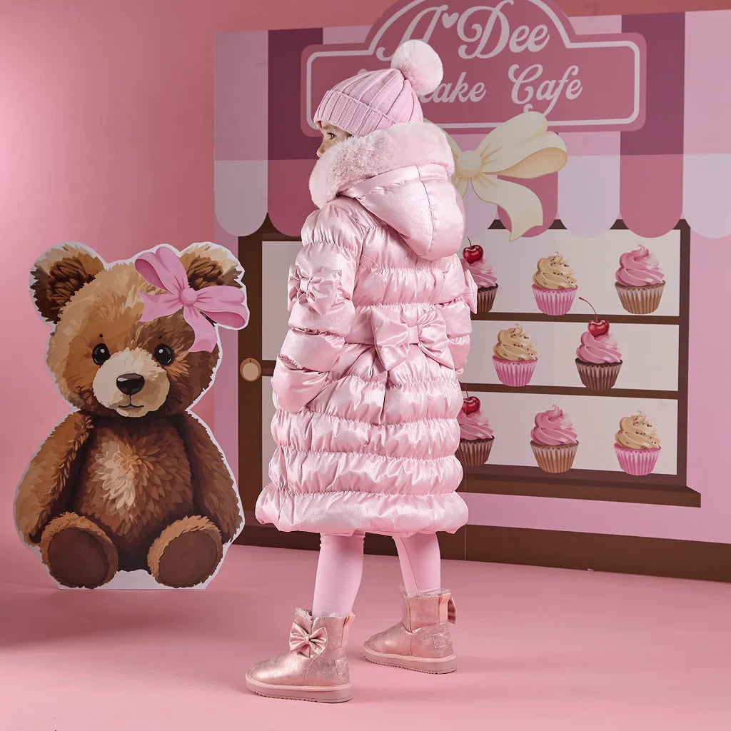 A Dee Montana girls metallic warm puffer jacket – rear view showing hood detail