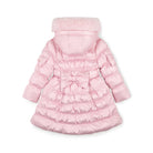 Dee Montana girls pink long padded coat – back view with waist bow and hood