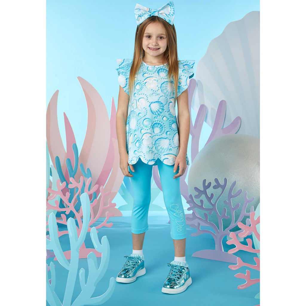 A Dee Girls Ollie Turquoise Pearl Print Leggings Outfit Set