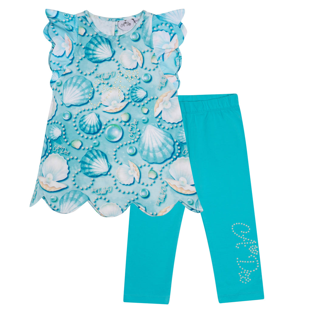 A Dee Girls Ollie Turquoise Pearl Print Leggings Set