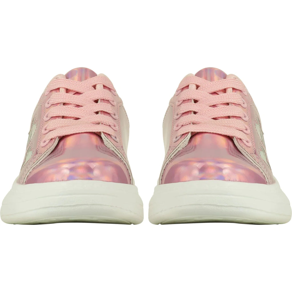A Dee Queeny Girls Peony Pink Heart Lace Up Trainers